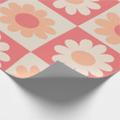 Geruit Perzik Fuzz Retro Bloemen Patroon Cadeaupapier (Hoek)