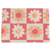 Geruit Perzik Fuzz Retro Bloemen Patroon Groot Cadeauzakje (Voorkant)