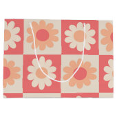 Geruit Perzik Fuzz Retro Bloemen Patroon Groot Cadeauzakje (Achterkant)