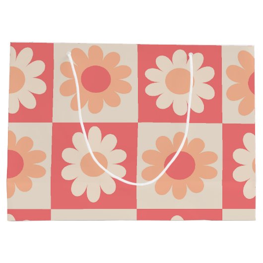 Geruit Perzik Fuzz Retro Bloemen Patroon Groot Cadeauzakje (Achterkant)