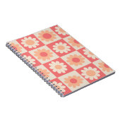 Geruit Perzik Fuzz Retro Bloemen Patroon Notitieboek (Rechterzijde)