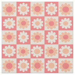 Geruit Perzik Fuzz Retro Bloemen Patroon Stof