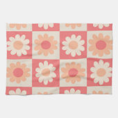 Geruit Perzik Fuzz Retro Bloemen Patroon Theedoek (Horizontaal)