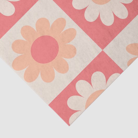 Geruit Perzik Fuzz Retro Bloemen Patroon Tissuepapier (Detail)