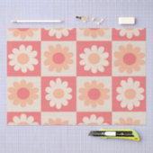 Geruit Perzik Fuzz Retro Bloemen Patroon Tissuepapier (Craft)