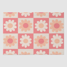 Geruit Perzik Fuzz Retro Bloemen Patroon Tissuepapier