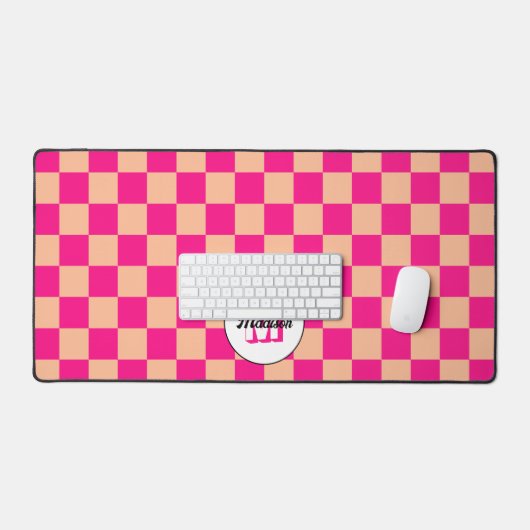 Geruit perzik heet roze geometrische retro Monogra Bureaumat (Keyboard & Muis)