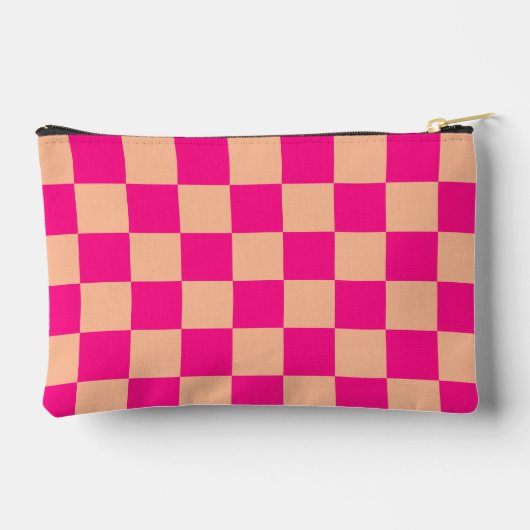 Geruit perzik heet roze geometrische retro Monogra Etui (Achterkant)