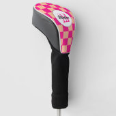 Geruit perzik heet roze geometrische retro Monogra Golfheadcover (Schuin)