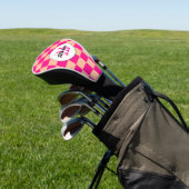 Geruit perzik heet roze geometrische retro Monogra Golfheadcover (Insitu)