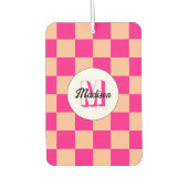 Geruit perzik heet roze geometrische retro Monogra Luchtverfrisser (Voorkant)