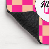 Geruit perzik heet roze geometrische retro Monogra Muismat (Hoek)