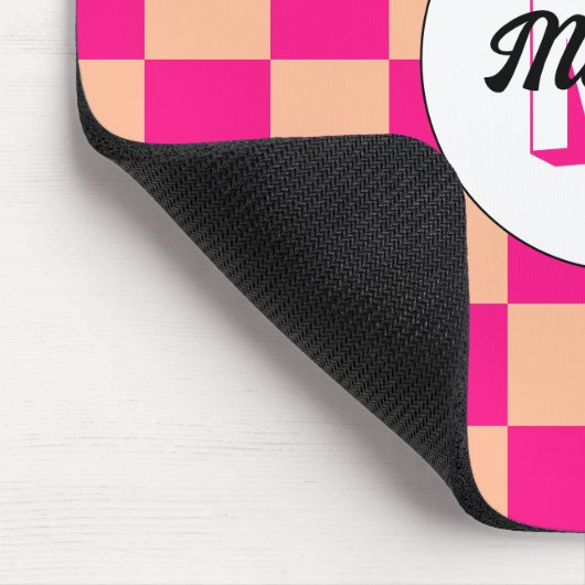 Geruit perzik heet roze geometrische retro Monogra Muismat (Hoek)