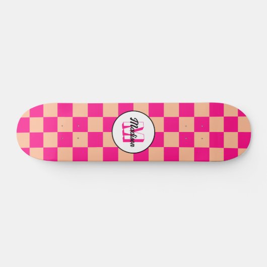 Geruit perzik heet roze geometrische retro Monogra Persoonlijk Skateboard (Horizontaal)