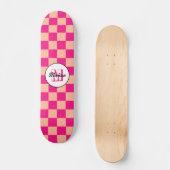 Geruit perzik heet roze geometrische retro Monogra Persoonlijk Skateboard (Voorkant)