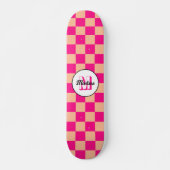 Geruit perzik heet roze geometrische retro Monogra Persoonlijk Skateboard (Voorkant)