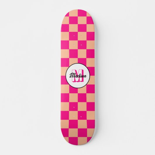 Geruit perzik heet roze geometrische retro Monogra Persoonlijk Skateboard (Voorkant)