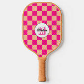 Geruit perzik heet roze geometrische retro Monogra Pickleball Paddle (Voorkant)