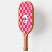 Geruit perzik heet roze geometrische retro Monogra Pickleball Paddle (Links)