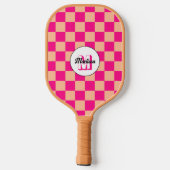 Geruit perzik heet roze geometrische retro Monogra Pickleball Paddle (Achterkant)
