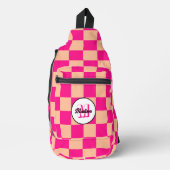 Geruit perzik heet roze geometrische retro Monogra Sling Bag (Voorkant)