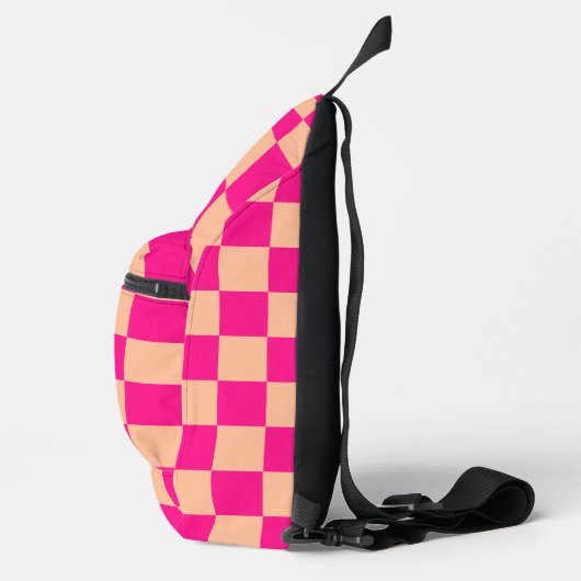 Geruit perzik heet roze geometrische retro Monogra Sling Bag (Rechts)