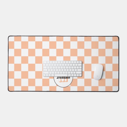 Geruit perzikkleurig wit geometrisch retro monogra bureaumat (Keyboard & Muis)