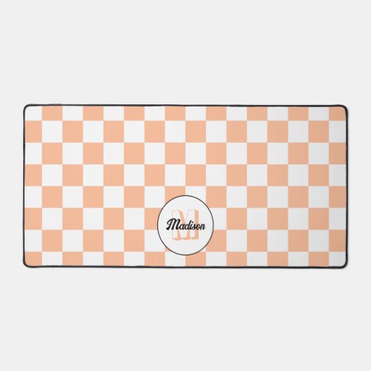 Geruit perzikkleurig wit geometrisch retro monogra bureaumat (Voorkant)