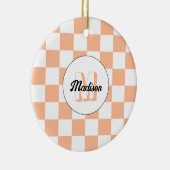 Geruit perzikkleurig wit geometrisch retro monogra keramisch ornament (Rechts)