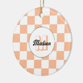 Geruit perzikkleurig wit geometrisch retro monogra keramisch ornament (Links)