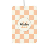 Geruit perzikkleurig wit geometrisch retro monogra luchtverfrisser (Voorkant)