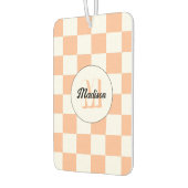 Geruit perzikkleurig wit geometrisch retro monogra luchtverfrisser (Links)