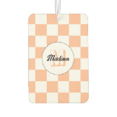 Geruit perzikkleurig wit geometrisch retro monogra luchtverfrisser (Achterkant)