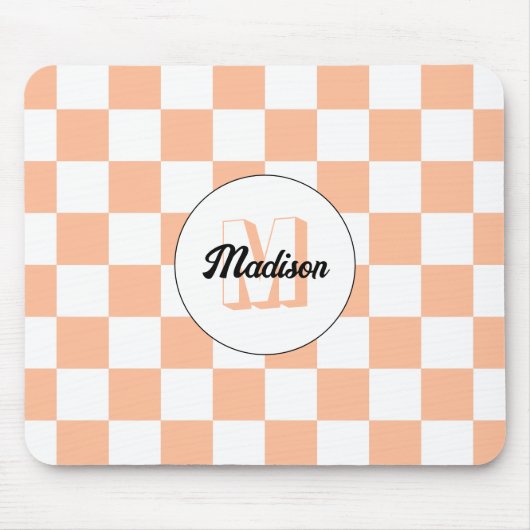 Geruit perzikkleurig wit geometrisch retro monogra muismat (Voorkant)