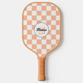 Geruit perzikkleurig wit geometrisch retro monogra pickleball paddle (Voorkant)