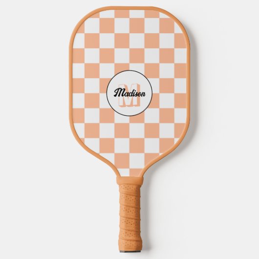 Geruit perzikkleurig wit geometrisch retro monogra pickleball paddle (Voorkant)