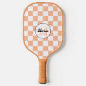Geruit perzikkleurig wit geometrisch retro monogra pickleball paddle (Achterkant)