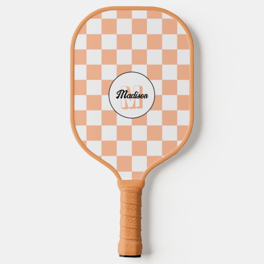 Geruit perzikkleurig wit geometrisch retro monogra pickleball paddle (Achterkant)