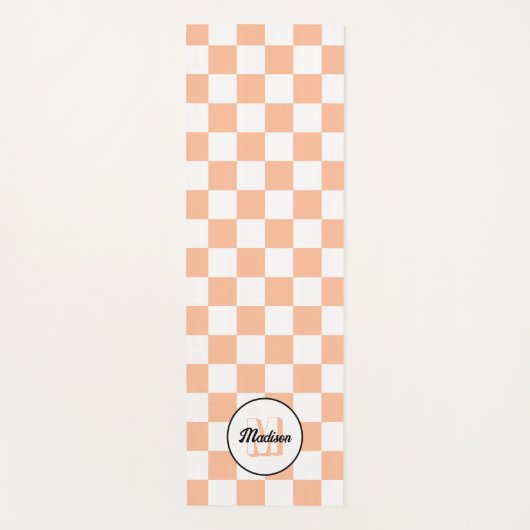 Geruit perzikkleurig wit geometrisch retro monogra yogamat (Voorkant)