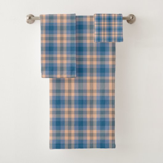 Geruit Plaid Beige Blauw Grijs en Perzik Bad Handdoek (Insitu)