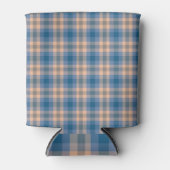 Geruit Plaid Beige Blauw Grijs en Perzik Blikjeskoeler (Voorkant)