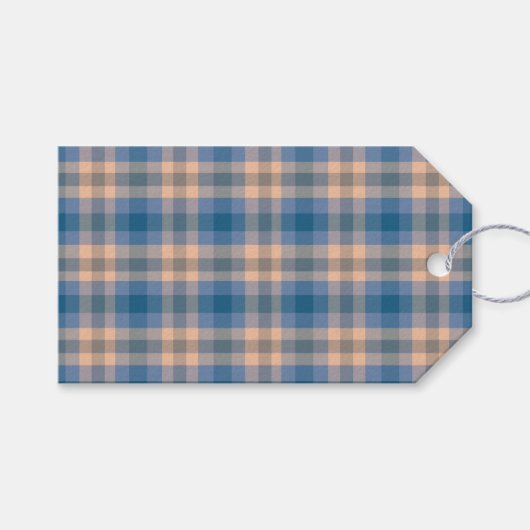 Geruit Plaid Beige Blauw Grijs en Perzik Cadeaulabel (Voorkant (Horizontaal))
