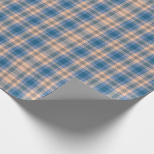 Geruit Plaid Beige Blauw Grijs en Perzik Cadeaupapier (Hoek)
