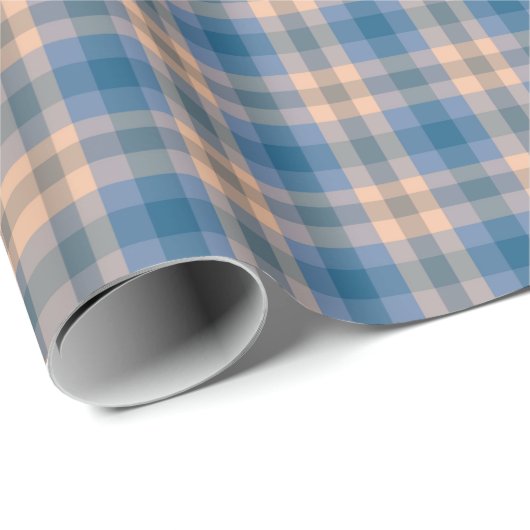 Geruit Plaid Beige Blauw Grijs en Perzik Cadeaupapier (Rol Hoek)