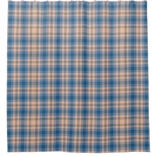 Geruit Plaid Beige Blauw Grijs en Perzik Douchegordijn (Voorkant)