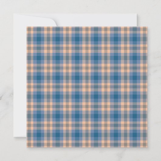 Geruit Plaid Beige Blauw Grijs en Perzik Feestdagenkaart (Voorkant)