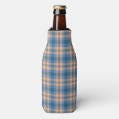 Geruit Plaid Beige Blauw Grijs en Perzik Flesjeskoeler (Fles Voorkant)
