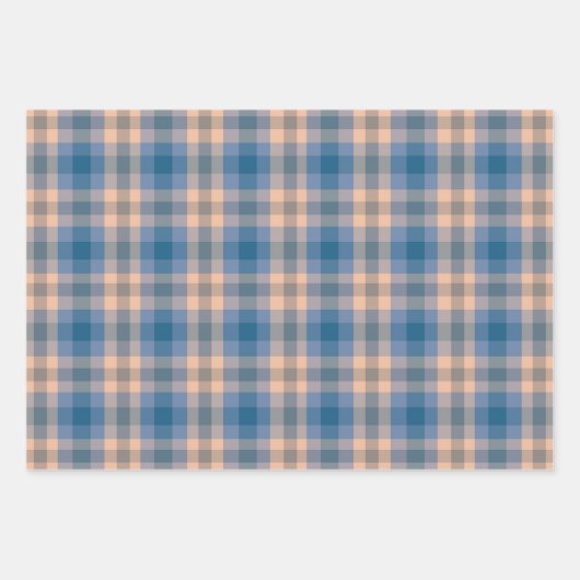 Geruit Plaid Beige Blauw Grijs en Perzik Inpakpapier Vel (Voorkant 2)