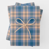 Geruit Plaid Beige Blauw Grijs en Perzik Inpakpapier Vel (In situ)