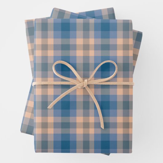 Geruit Plaid Beige Blauw Grijs en Perzik Inpakpapier Vel (In situ)
